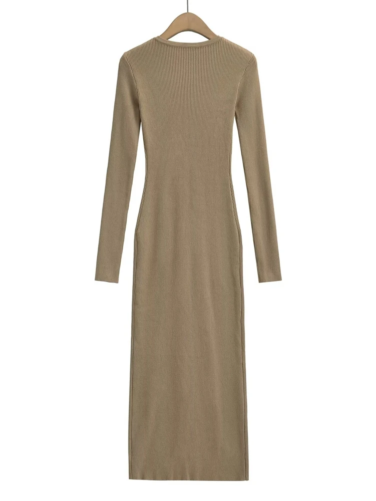 Maternity Photography Dress Khaki Ribbed Knit Pregnancy Photoshoot Outfit Long Sleeve Bodycon Gown Maternity Photo Shoot Clothes