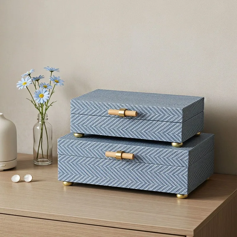 Leather Jewelry Storage Box Woven Pattern Necklace Storage Boxes Retro Earring Container Dressing Table Bracelet Organizer Case