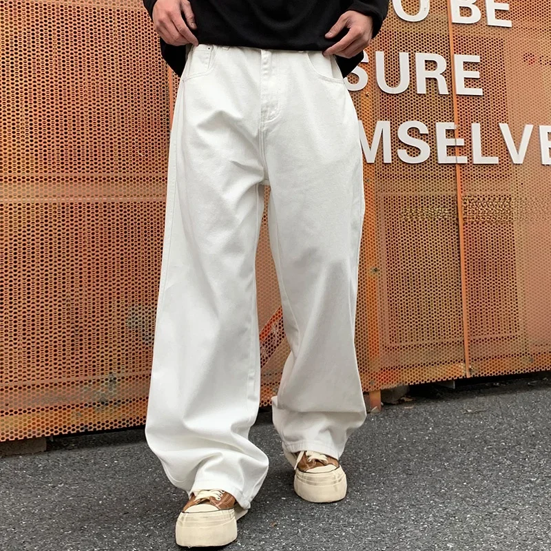 

Мужские джинсы с низкой посадкой, свободные расклешенные брюки, не мнущиеся, класса люкс, осенне-зимние, в стиле Hong Kong Sle Casual Fashion