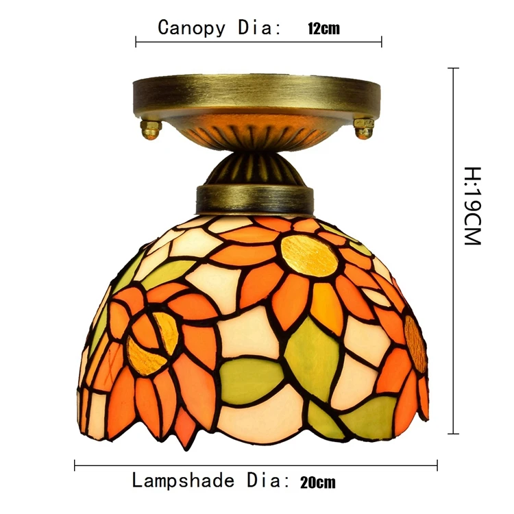 Витражное стекло Tiffany светильник в стиле барокко, американская гостиная, светодиодные лампы, осветительная панель, потолочная лампа 8 дюймов
