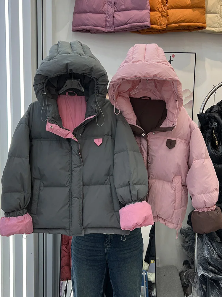 Doudoune en duvet de canard blanc pour femme, manteau ample court et chaud à capuche, nouvelle mode d'hiver 2021, pardessus décontracté de style coréen