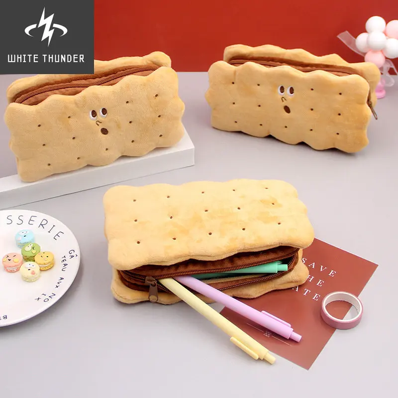 Pencil Box Kawaii Biscuit Shape Plush Cookies Pencil Bag Large-capacity Cute Cookies Pencilcase School Supplies Stationery