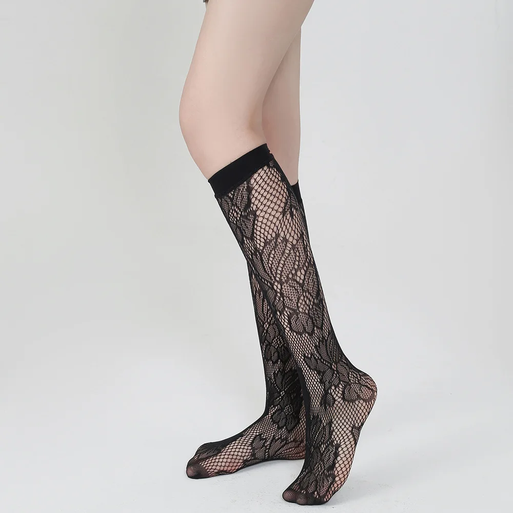 DOIAESKV Fishnet Socks Women Mesh Lace Knee Socks Sexy Ladies Long Socks Transparent Woman Summer High Socks Black Streetwear