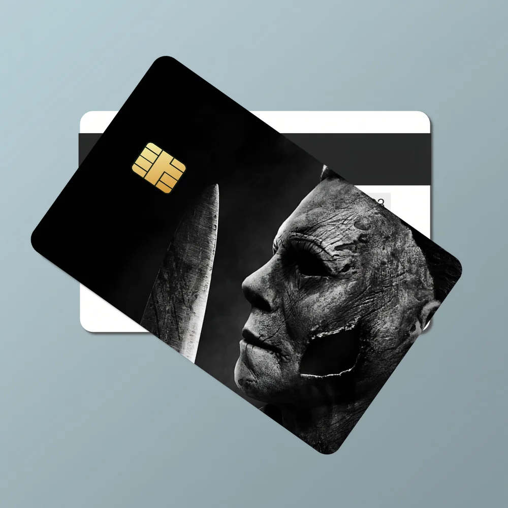 H-Halloween يقتل مايكل مايرز فيلم غطاء الجلد ملصقات بطاقة الائتمان 4 قطعة الخصم الجبهة الديكور البنك حافلة تمرير مقاوم للماء #4