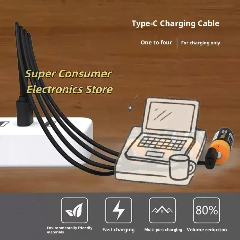 4-in-1 USB-C PD Hub Cable – Simultaneous Charging&Data Sync for Multiple Type-C Devices,Fast Charge for Tablets,Laptops&PCs