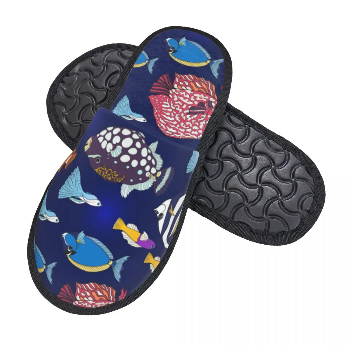 Winter Warm Women Men Plush Flat Indoor Slippers Corals And Aquarium Fish Furry Home Non-slip Shoes