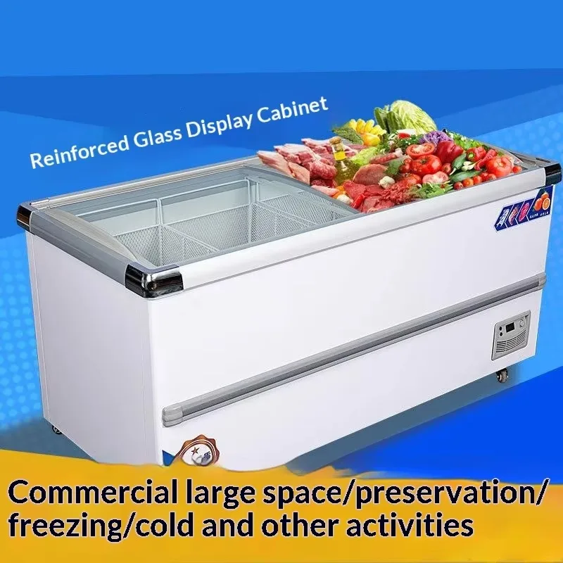 Supermarket Commercial Large Capacity European-style Deep Bottom Island Horizontal Refrigerator Freezer Fresh-Keeping Display