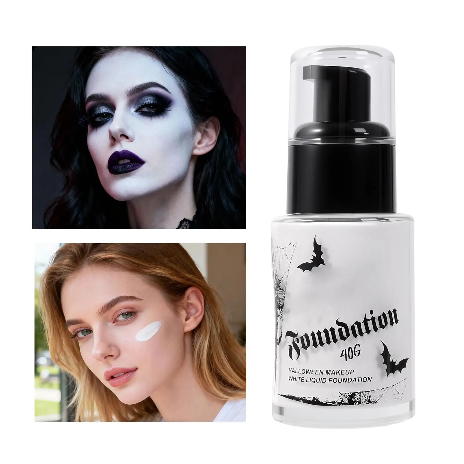 40ml White Liquid Foundation Full Coverage Smooth Paint Concealer for Halloween Cosplay Stage Carnival Party Masquerade