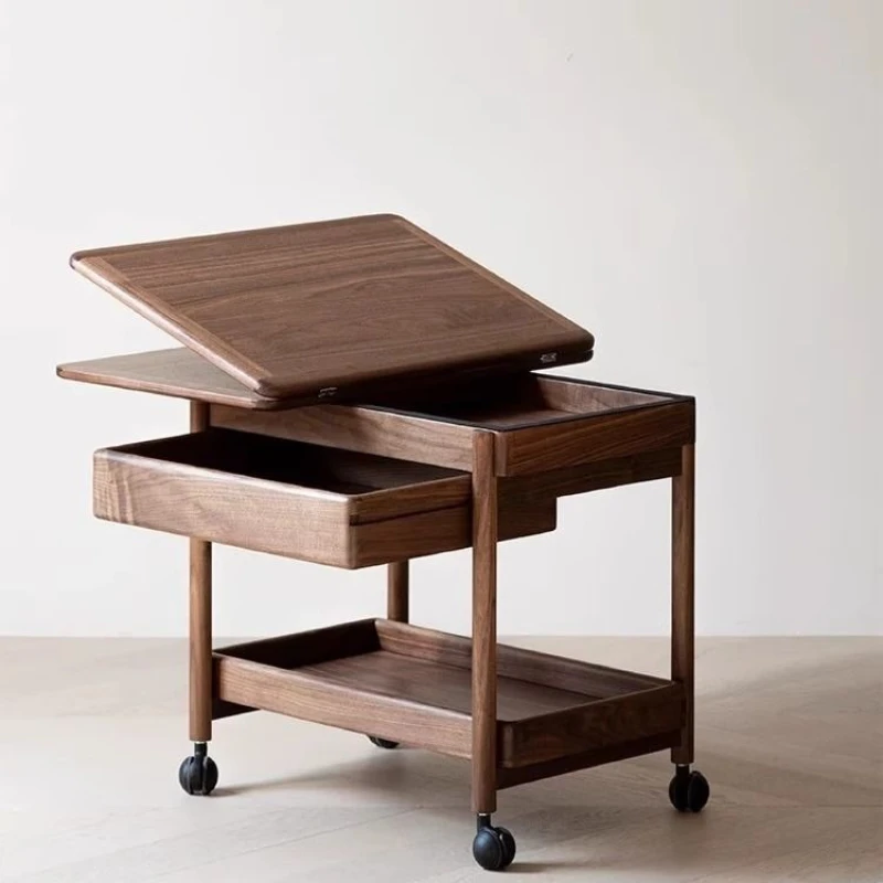 

Medieval style removable ash wood cart, living room household solid wood coffee table, small apartment folding desktop