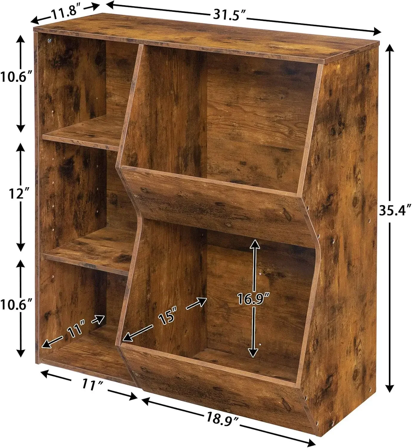 Kids Bookshelf, Toy Storage Organizer, 5 Cubby Children Bookcase, Wooden Toy Storage Cabinet with 2 Adjustable Shelves, Toy Shel
