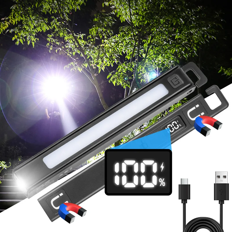 New Magnetic Folding Work Light Rechargeable Pen Light LED Maintenance Light Outdoor Multi Function Ruler Portable Torch Lamp