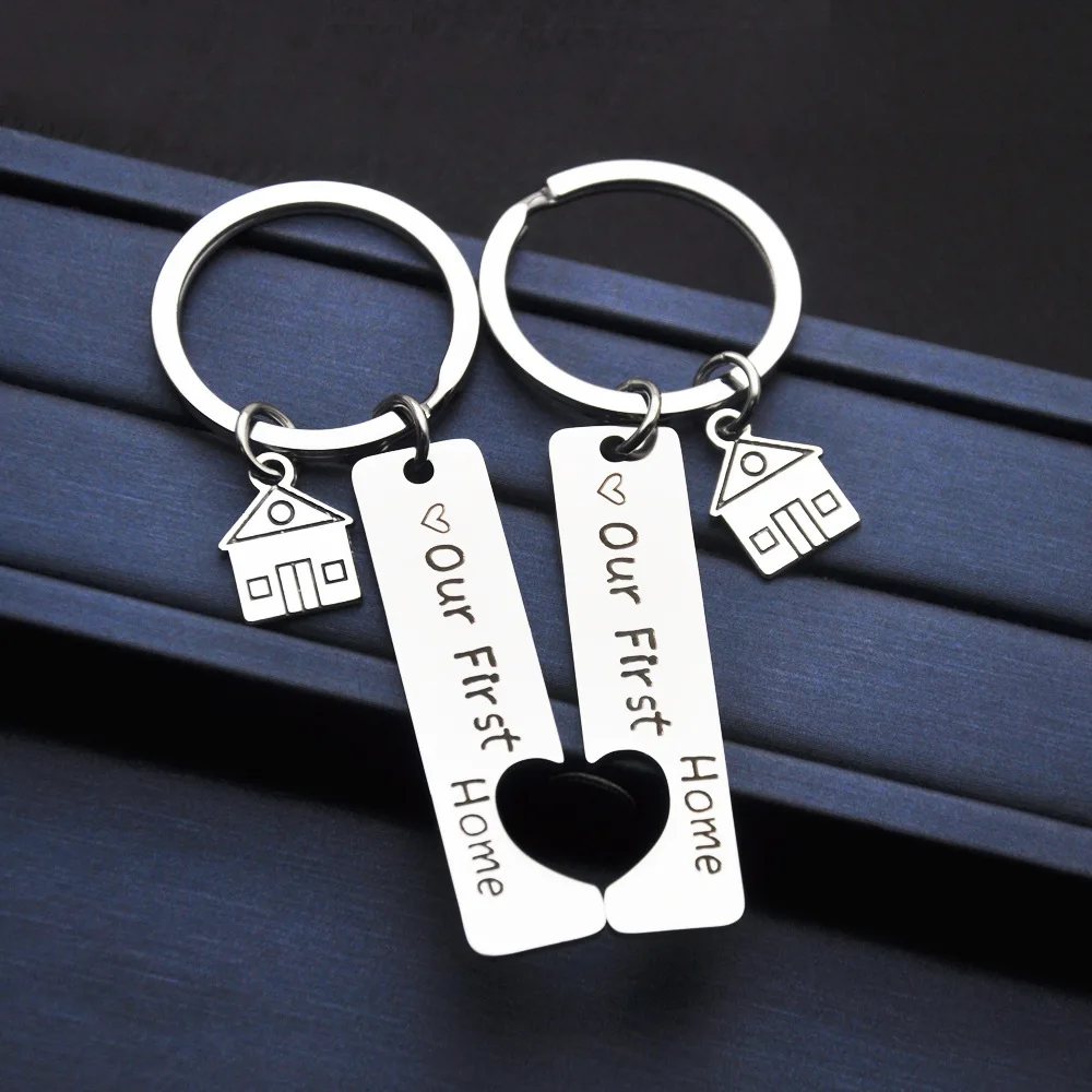 Simple Fashion 2pc/Set Our First Home Housewarming Gift Stainless Unisex Couple Keychain