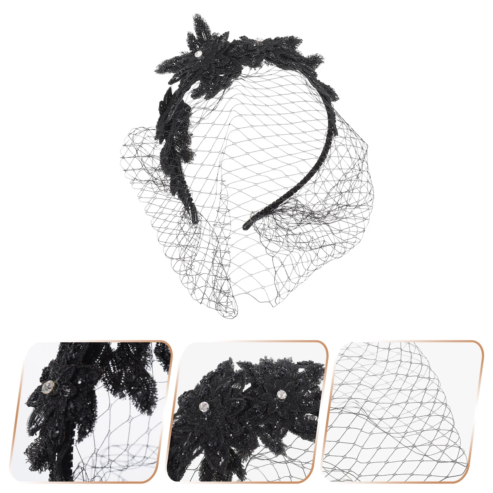 

Lace Mesh Veil Headband Black Elegant Bridal Hair Accessory Wedding Party Woman Veil Headwear Hair Mesh Headdress