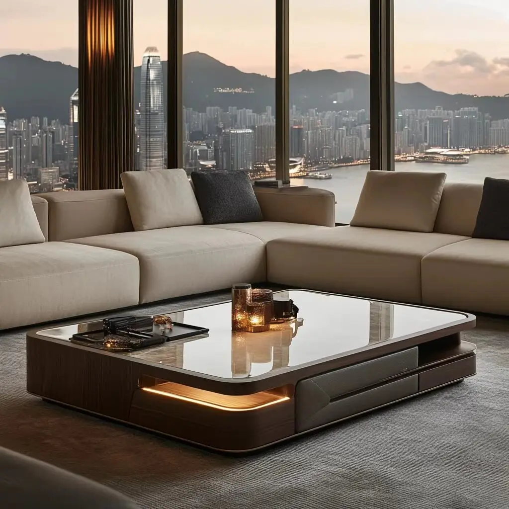 Haute couture luxury stone light luxury coffee table villa light luxury coffee table  minimalist retro atmospheric luminous