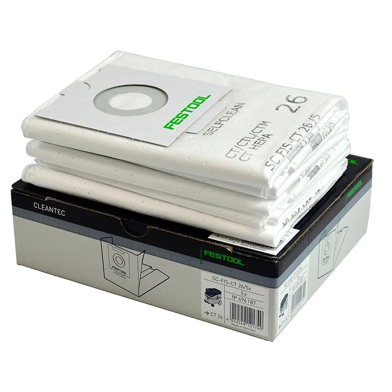 FESTOOL 496187 SC FIS-CT 26/5x Selfclean HEPA Replacement Dust Filter Bags Fits CT 26 CTL 26 CTM 26 CT Dust Extractors 5-Pack