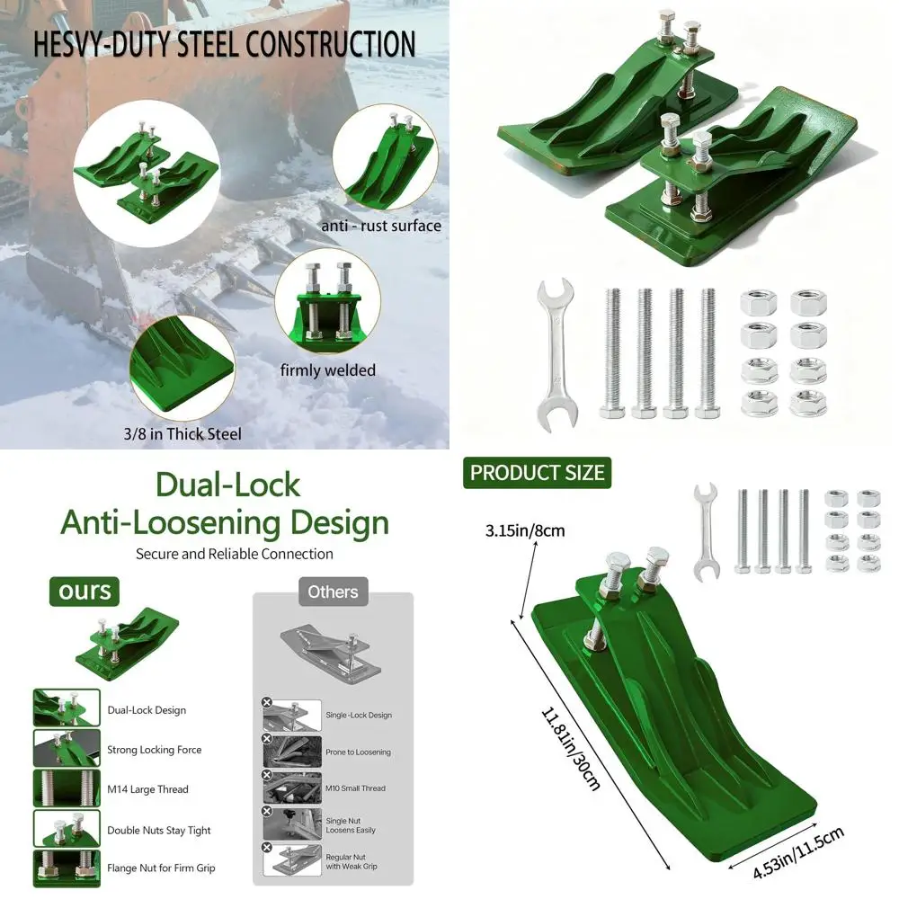 

Enhanced 2-Pack Tractor Bucket Edge Guards in Green, Heavy-Duty 10mm Steel with Double Bolt Lock for Skid Steer Attachments and