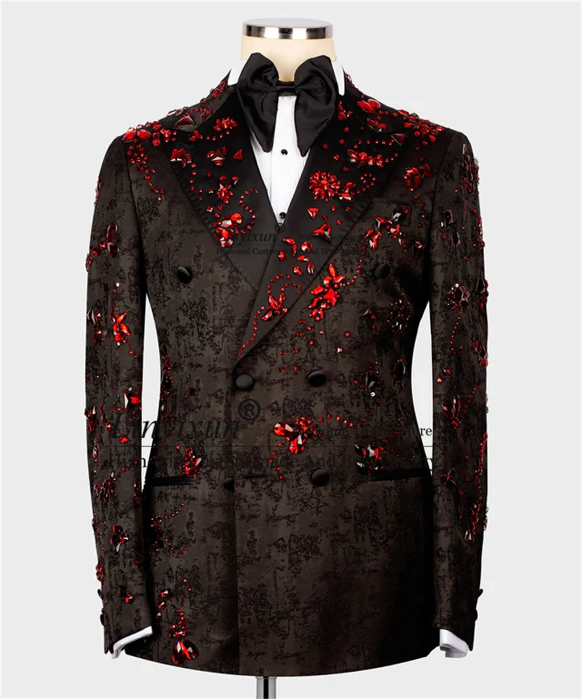 Fashion Jacquard Men Suits Customized Wedding Groom Tuxedos With Beaded Crystal 2 Pieces Sets Male Prom Party Blazer ropa hombre