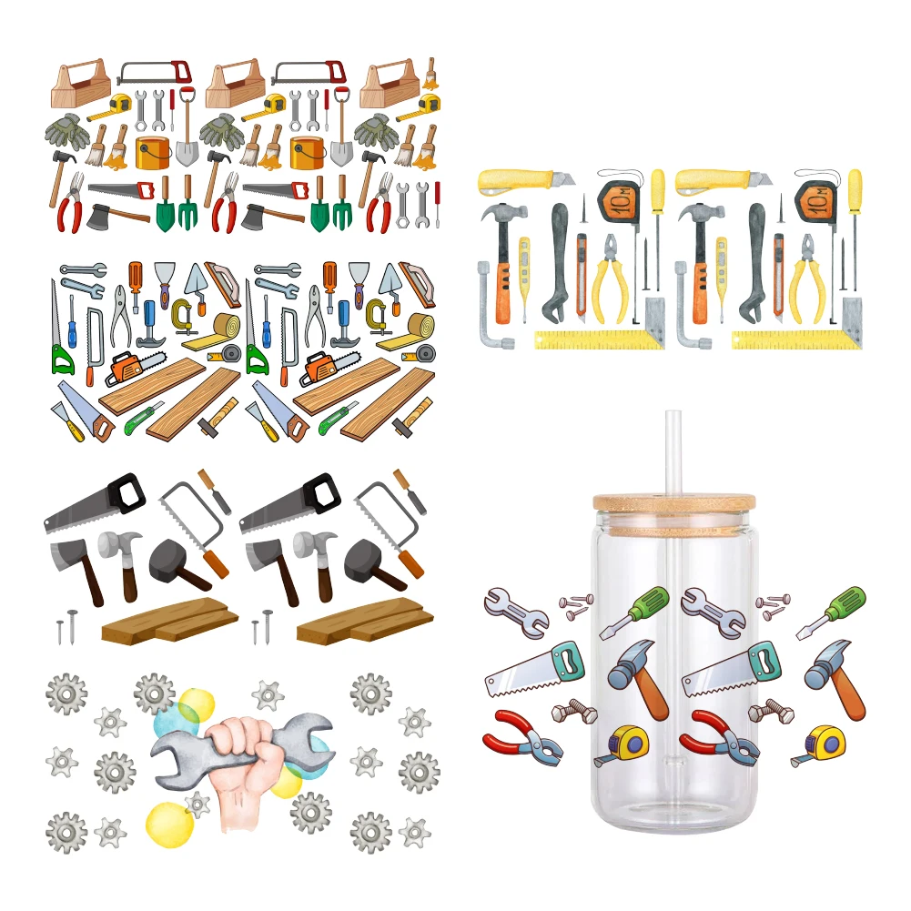 

11x24cm Repair Tools Designs For Libbey 16oz Can Glass 3D Waterproof UV DTF Coffee Can Wrap Libbey Glass Wrap