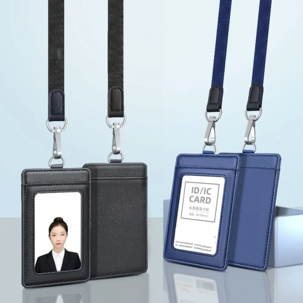 

Cowhide Leather ID Card Holder with Lanyard Carabiner Style Doctors Badge Holder Neck Strap Name Tag Work Card Case