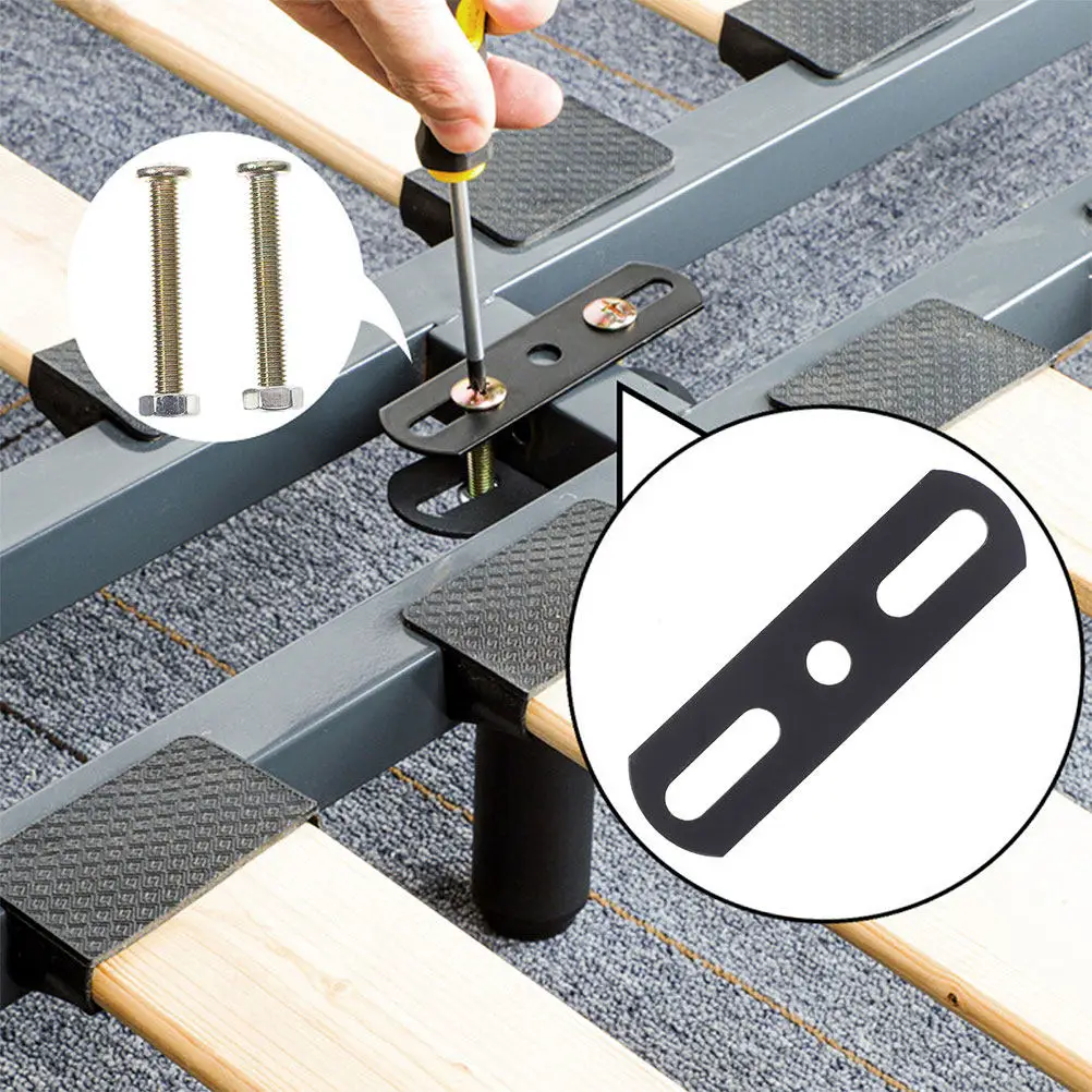 2Sets Heavy Duty Adjustable Bed Legs 150Mm Range Double Hole Punch Free Installation Metal Furniture Support Feet Black Legs