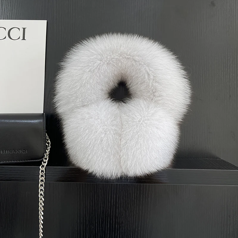 Winter Natural Real Fox Fur Earmuffs Plush Warm Decorate Women Cute Solid Ear Warmer Headphones Neck Warm Bib Scarf