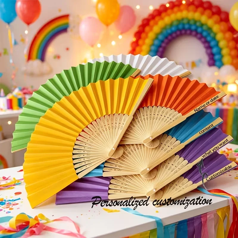 32Pcs Personalized Custom Paper Fans, Colorful Paper Folding Fans, Party Decoration Fans, Birthday Photo Props, Event Gifts, Multi-Colored Party Fans, Birthday, Wedding, Event, Festival Decoration Folding Paper Fans, Bridal Party Favors, Decorations, and Summer Cooling Supplies, Suitable for Weddings, Parties, Beaches, and Daily Use, Excellent Wedding Guest Gifts, Bridesmaid Gifts, with Custom Text and Date
