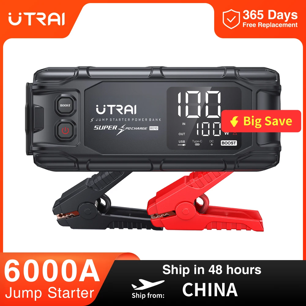UTRAI 26800mAh 6000A Car Jump Starter Powerful Portable Power Bank PD45W Fast Charging 6.0