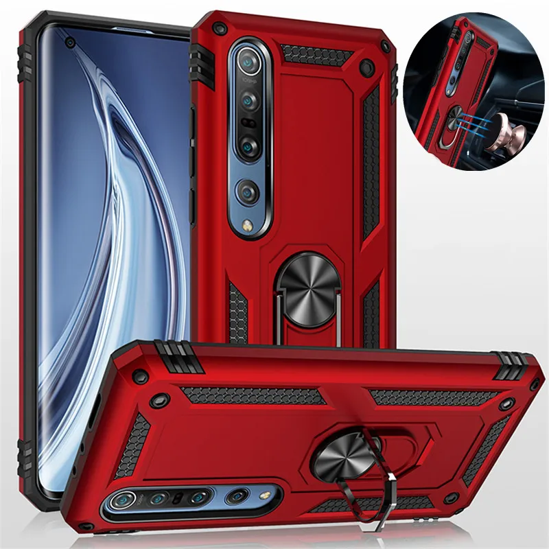 

Luxury Armor Shockproof Phone Case For Xiaomi Mi Note 10 Lite CC9 Pro Mi10 Ultra 10S Car Magnetic Ring Silicone Bumper Cover