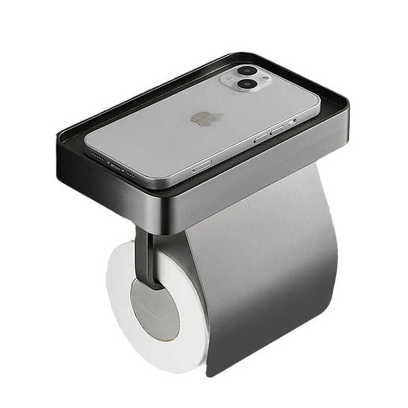 

Tuqiu Gray Toilet Paper Holder Chrome Tissue Paper Holder Stainless Steel Paper Roll Holder With Phone Storage Shelf