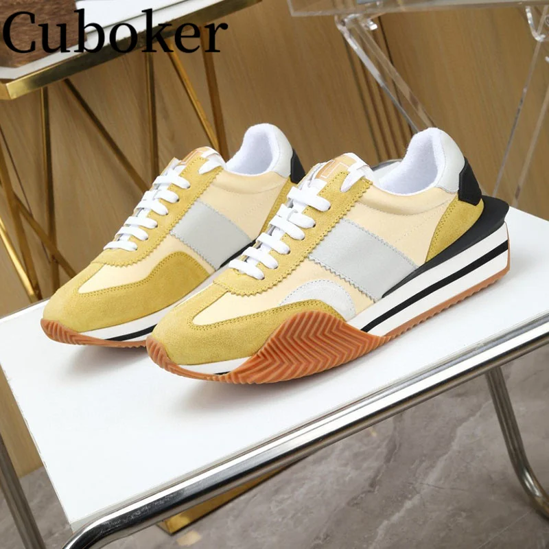 Designer Brand 2024 Spring Color block Women\'s sneakers Round Toe Thick Platform Lace up Men\'s Trainers Causal Men Shoes