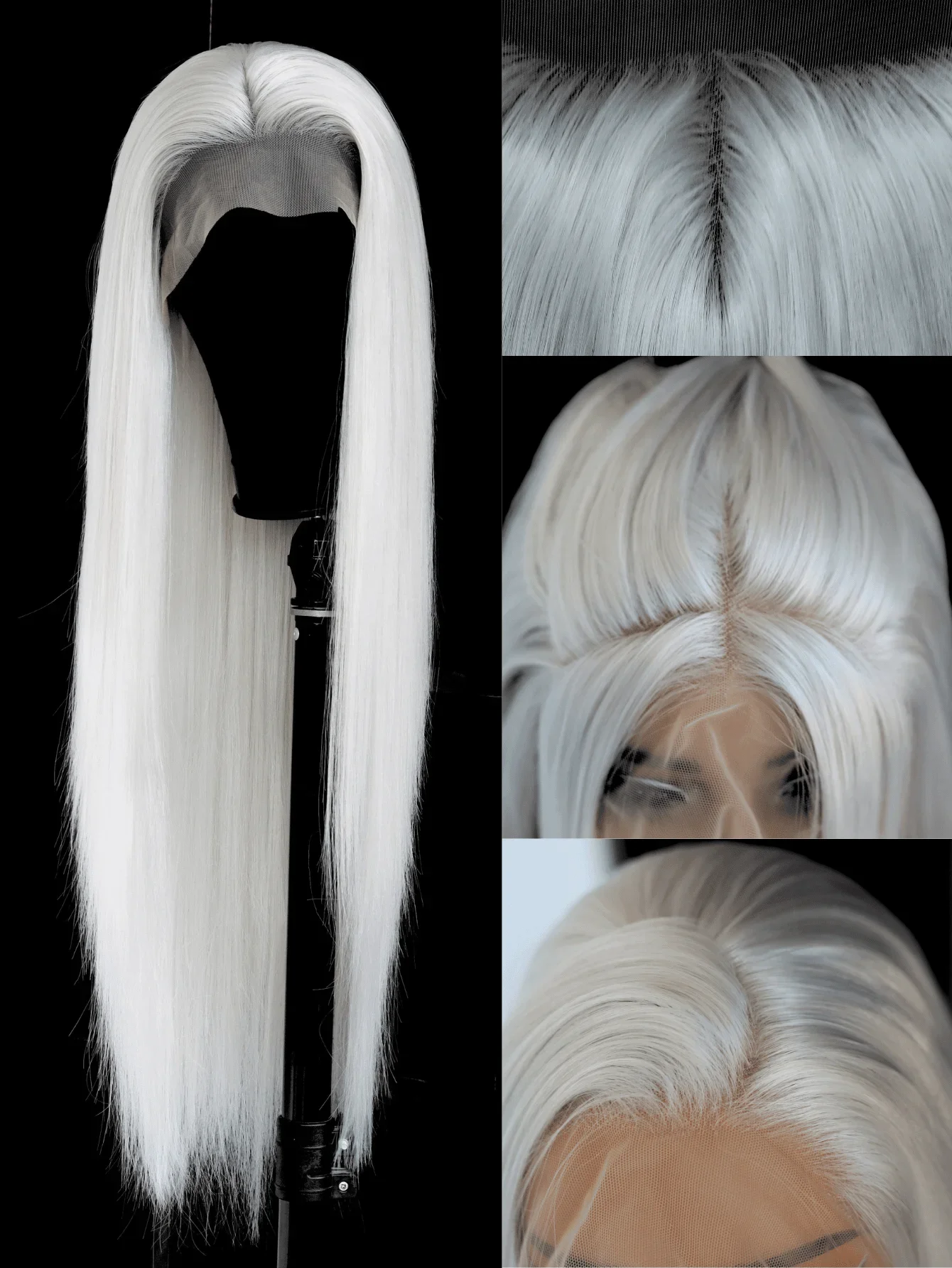 Lace Front Wigs Glueless Synthetic Long Silk Straight Natural Heat Resistant Fiber Hair Grey Wig With Baby Hair For Women 24 Inches, Halloween