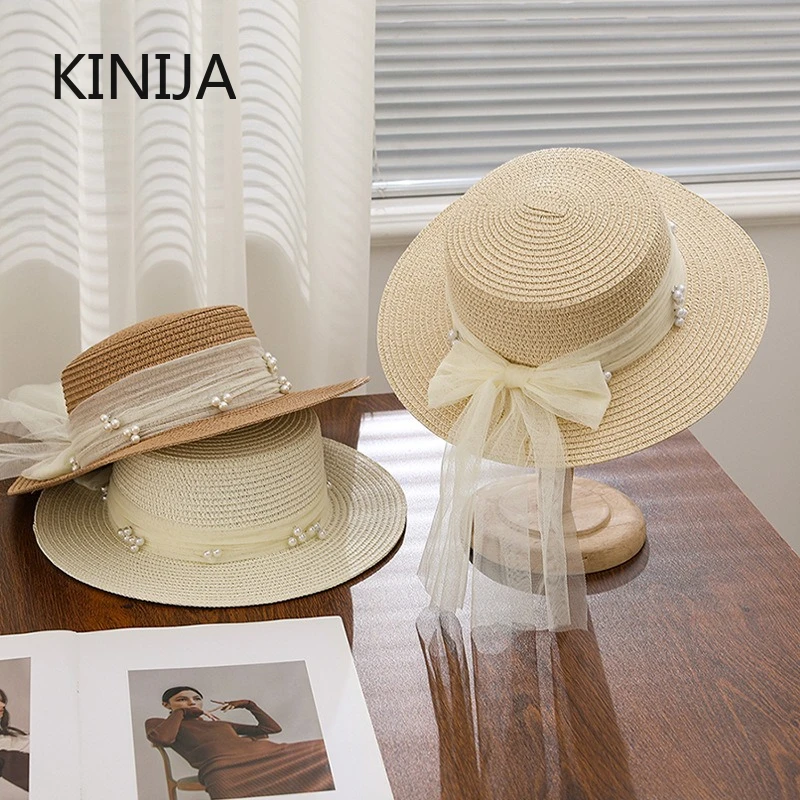 Koreanischer handgewebter Strohhut für Damen, atmungsaktiver Sonnenschutz, Sonnenhut für den Sommer, Outdoor-Reisen, UV-Schutz, Strand-Panama-Kappe