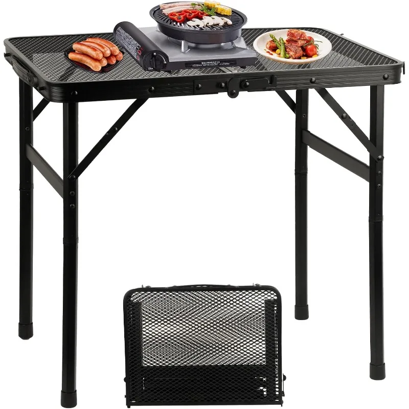 

3x2 FT Portable Medium Folding Grill Table with Mesh Desktop, Aluminum Lightweight Height Adjustable Outdoor Picnic Tabl