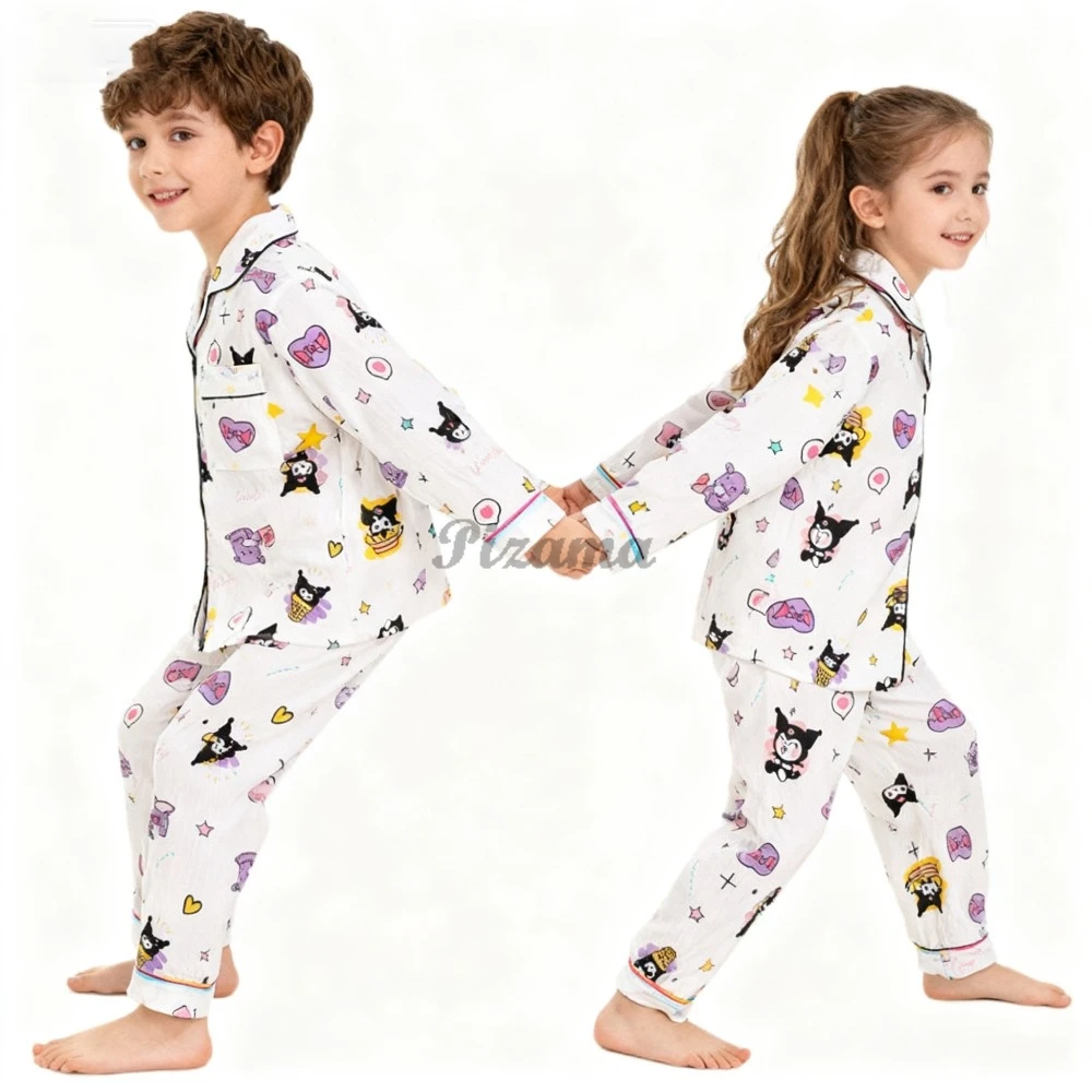 سانريو الفتيات مجموعة ملابس كورومي الفتيات منامة مجموعات الأطفال ملابس خاصة 2 قطعة زر أسفل المتسكعون الاطفال الكرتون ملابس نوم