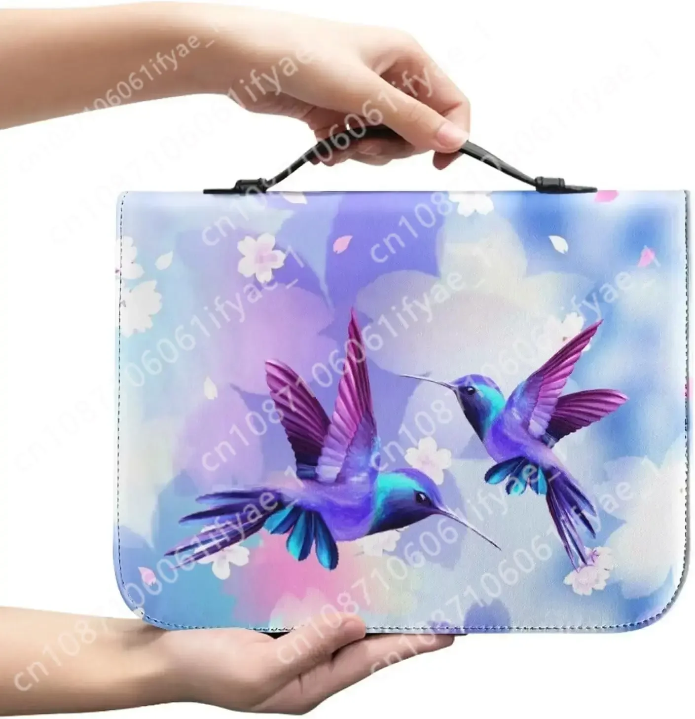 Trendy Floral Hummingbird Print Bible Storage Bags for Women Leather Bible Cover Case Zipper Handle Handbags Bible Carrying Case