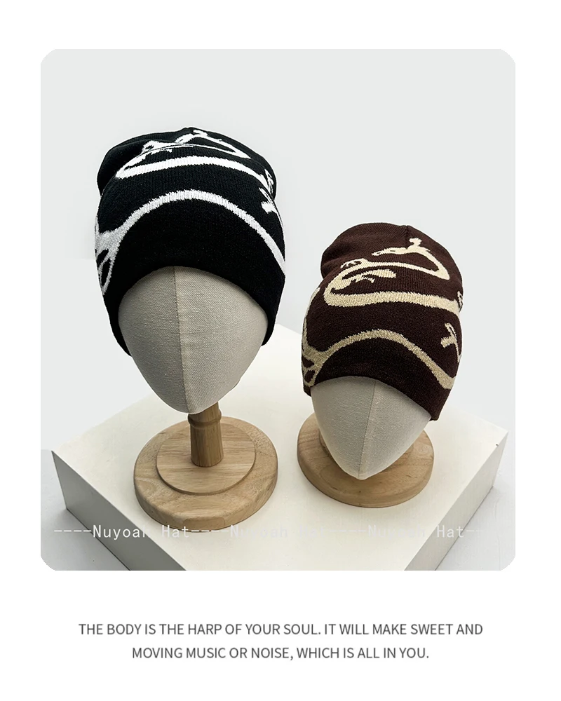 Neue Herren- und Damenmützen aus Jacquard mit chinesischem Drachenmuster, gestrickt, warm, farblich abgesetzt, vielseitig, Retro-Beanies, Nischemode, Streetwear, Sport – Detail 5