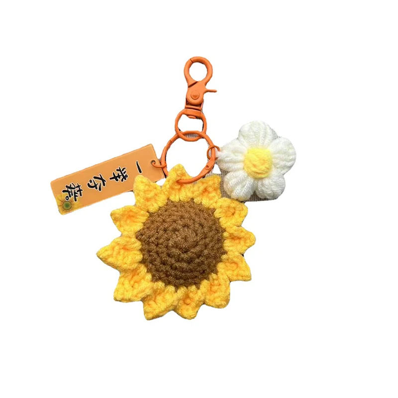 Crochet Sunflower Keychain Key Accessories Sunflower Bag Charms Knitted Key Chain Yellow Flower Keyring Anniversary