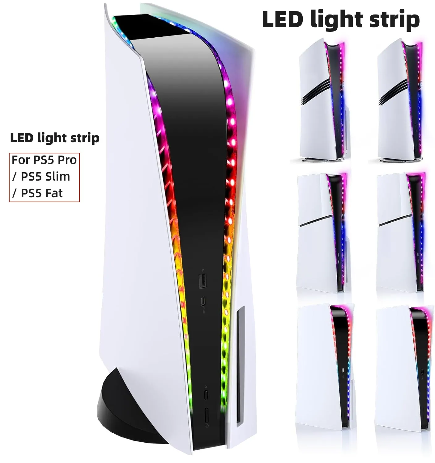 Bande lumineuse LED RVB pour PS5 Pro, Slim, Fat, Console d'origine, 8 couleurs, 400 + effets, décoration de bricolage, lumières d'escales de jeu pour PS5