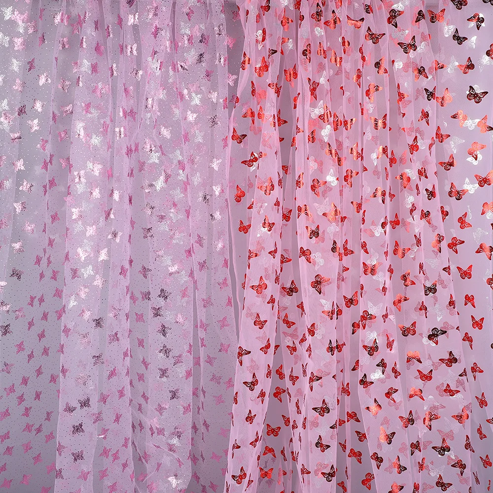 Gold Foil Butterfly Tulle Fabric, Glitter Mesh for Doll Dress, Women Gown, Table Runner & Party Home Decor DIY Craft Cloth