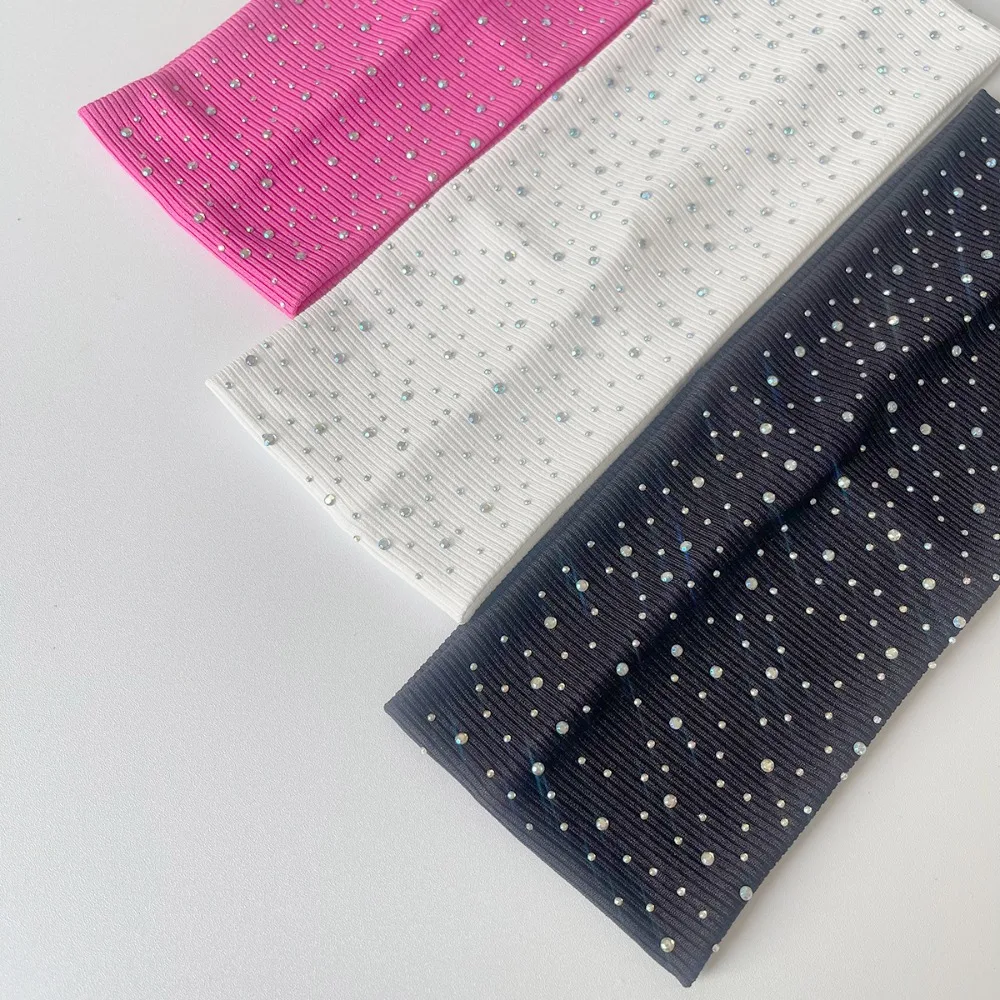 

New Sweat-Absorbing Yoga Headband Bling Diamond Solid Color Headscarf Breathable Elastic Headwear Face Wash