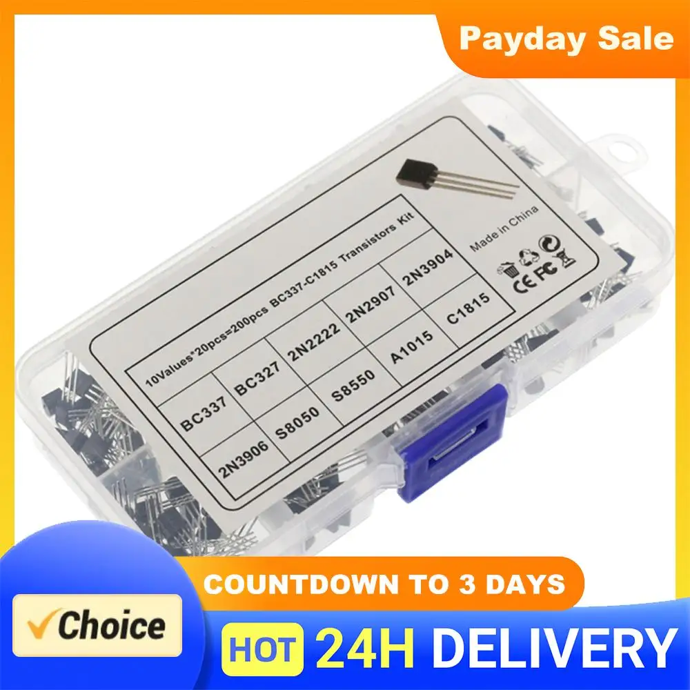 200PCS Transistor Kit Assortment Box 10 Values TO-92 PNP NPN BC327 BC337 2N2222 2N2907 2N3904 A1015 C1815