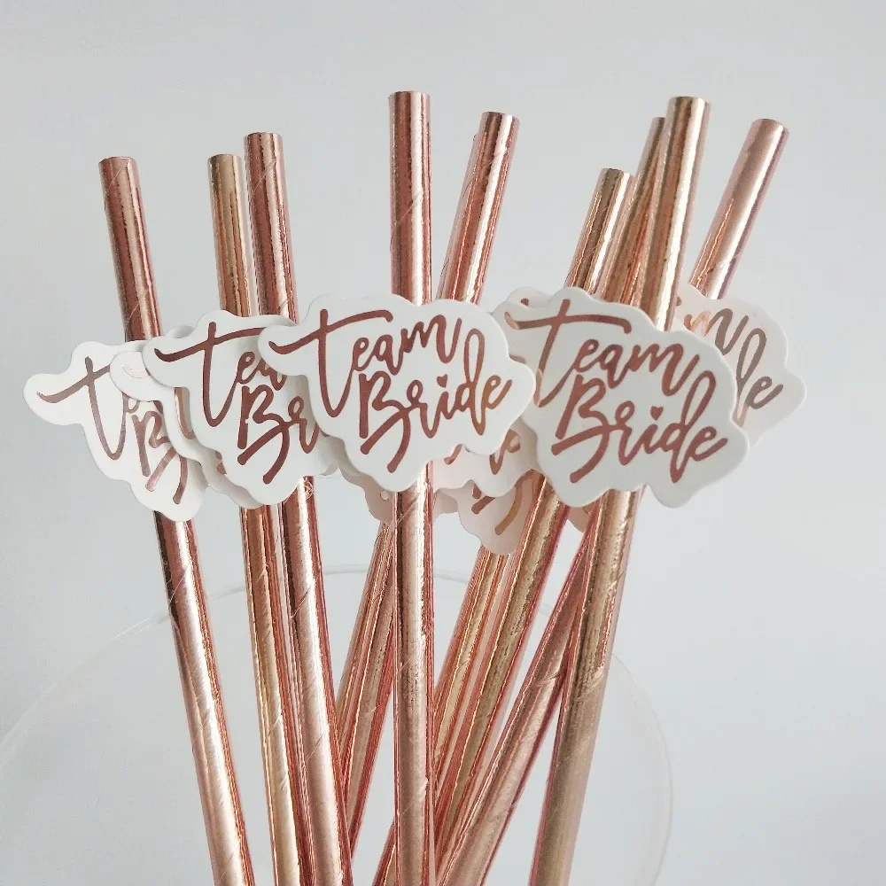 10pcs Team Bride Rose Gold Straw for Wedding Drinking Paper Straws To Be Hen Tableware Bachelor Party Bridal Decor اكواب ديزني