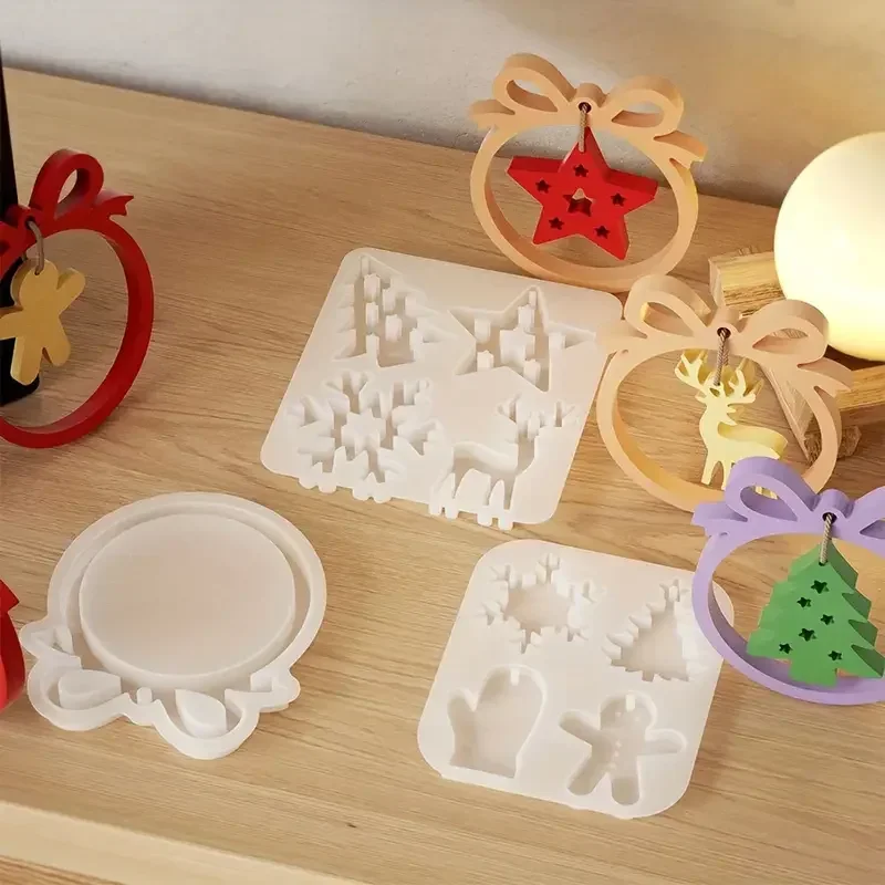 christmas silicone hanging mold for diy epoxy resin plaster concrete crafts snowflake christmas tree deer pendant casting mould view 4