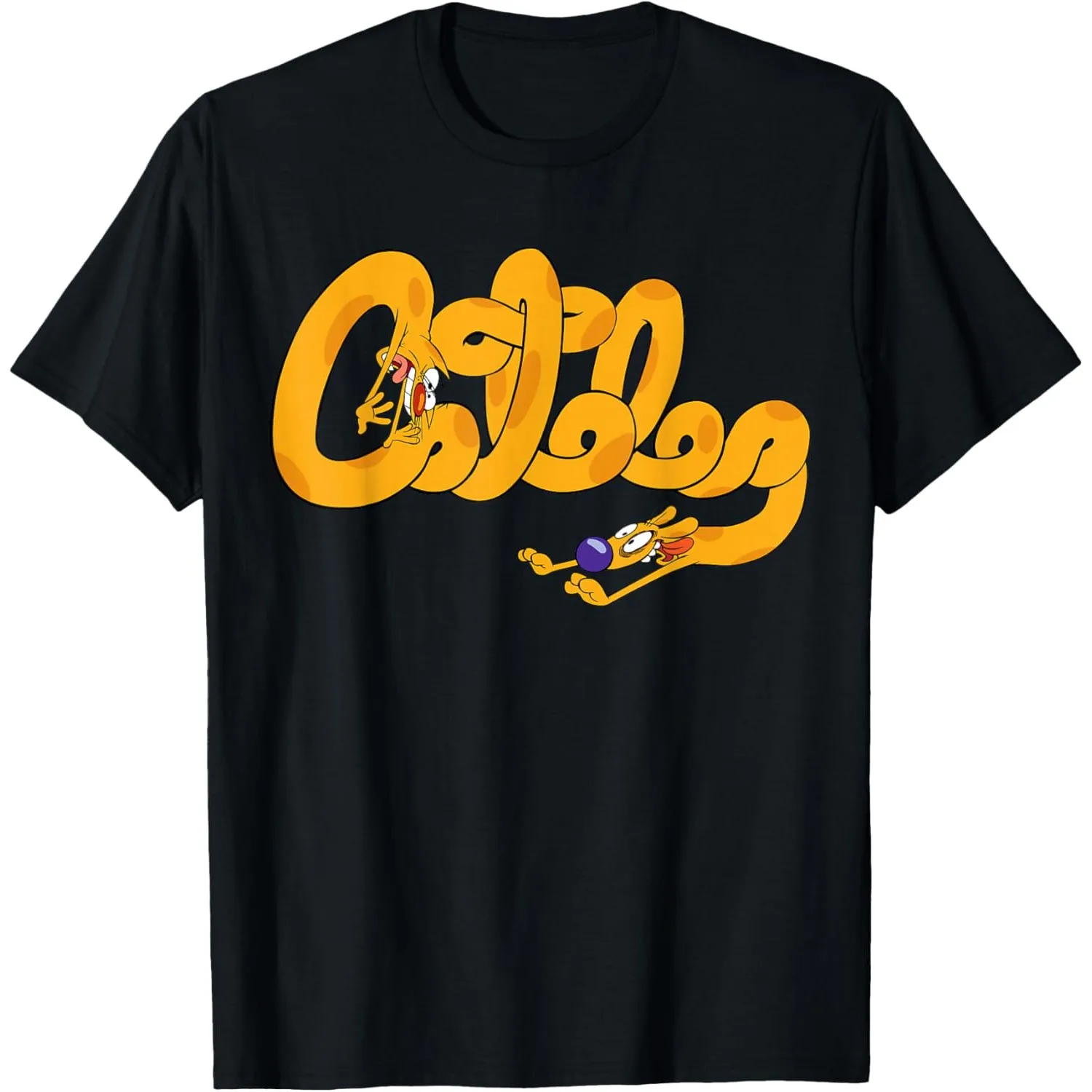

Funny CatDog Cursive Graphic Tee Men's Short Sleeve Crewneck Cotton T-Shirt
