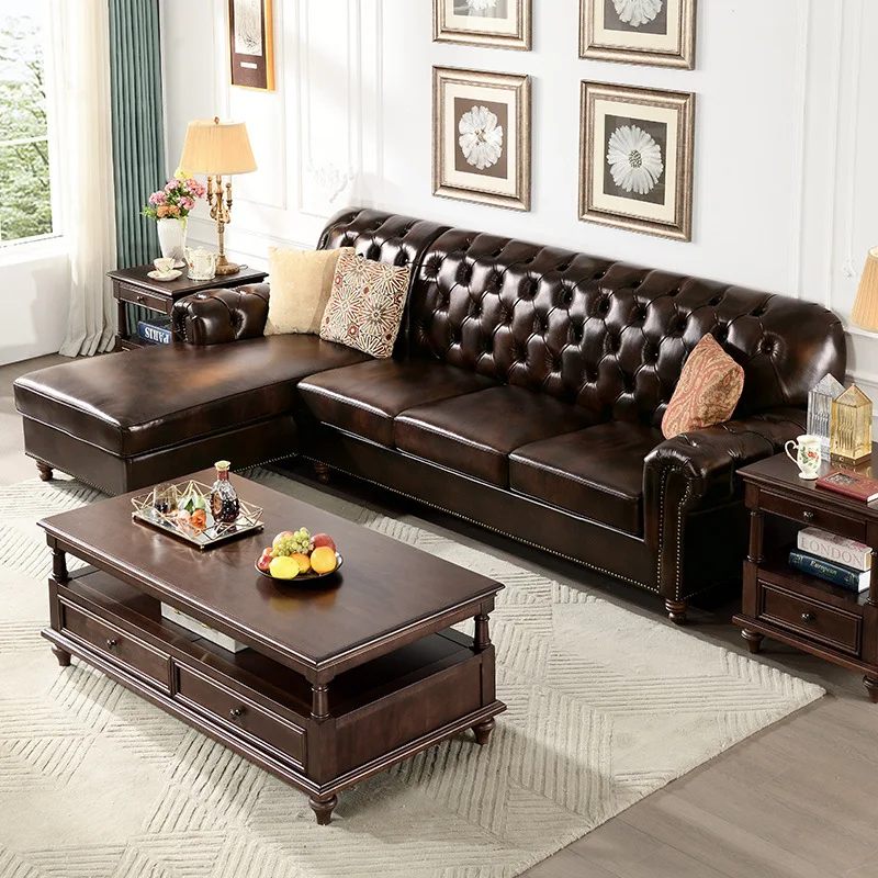 Leather sofa L-shaped corner 3 meters living room cowhide latex/down comfortable