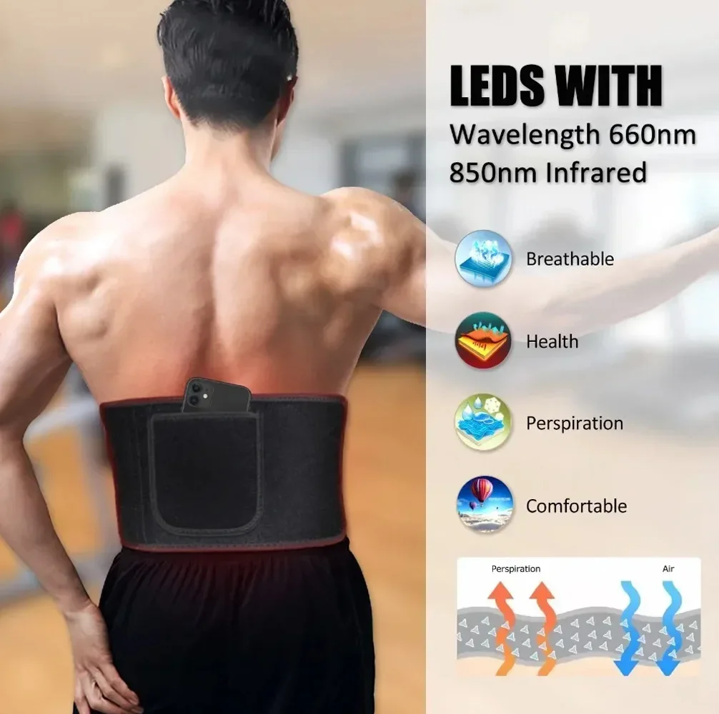 สีแดงและเข็มขัดอินฟราเรด 660nm & 850nm Wearable Wrap Pad LED อุปกรณ์ความงามสําหรับใบหน้าเอวกลับขาไหล่กล้ามเนื้อ