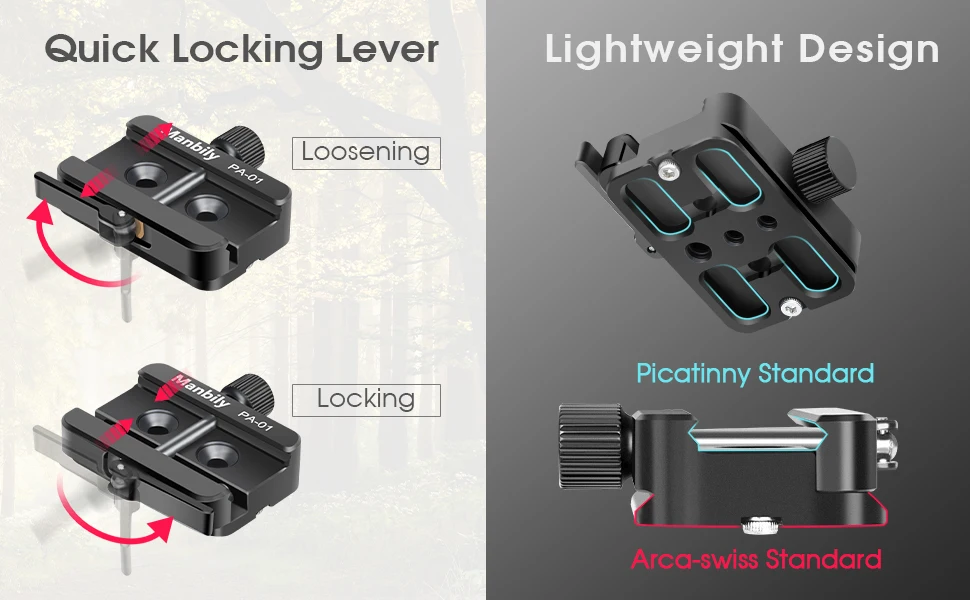 Manbily Picatinny Arca Adapter Schnellwechselplatte PA-01 Arca-Swiss Halterung für Stativ – Detail 5