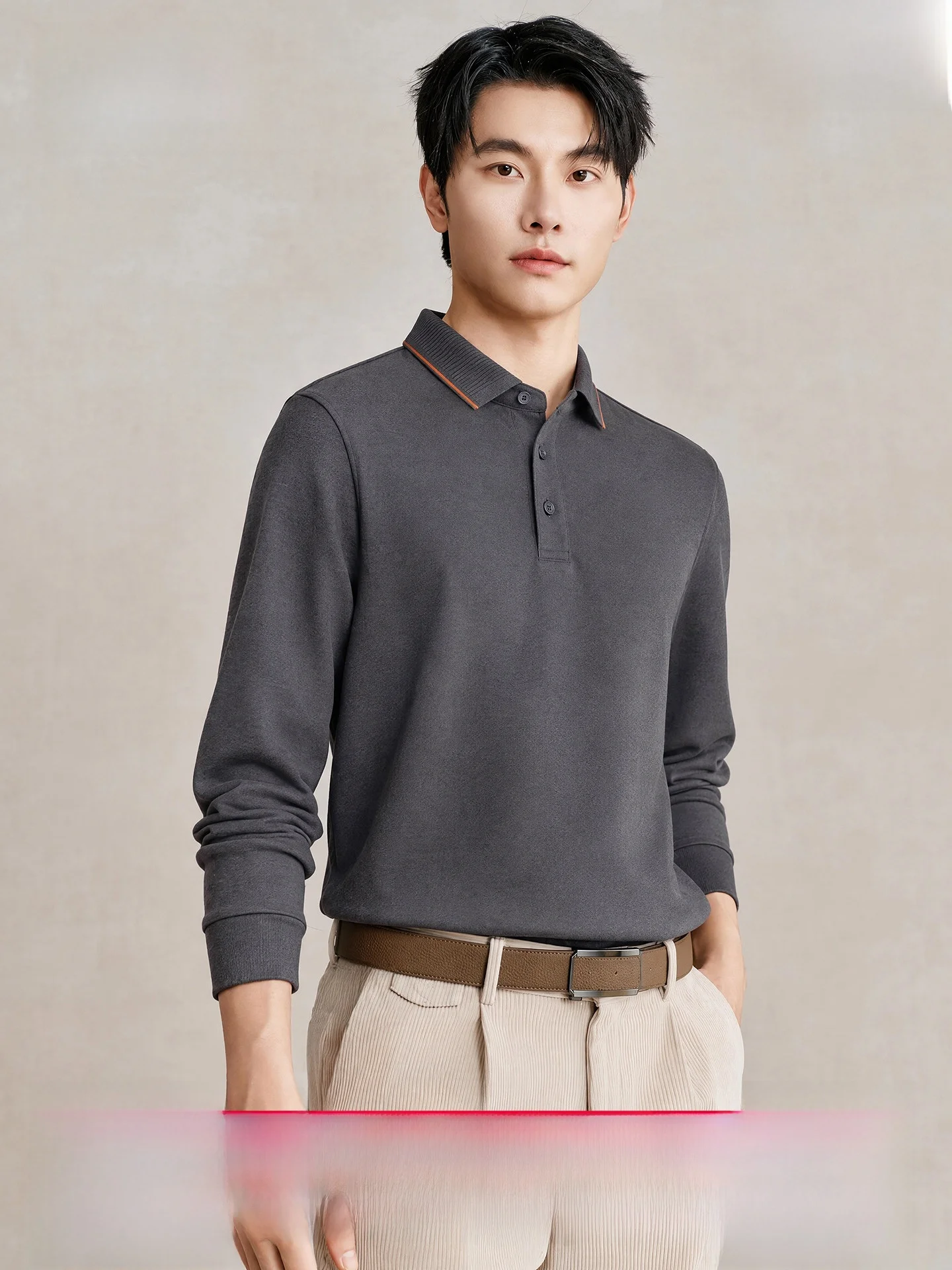 Cashmere Modal Long Sleeve  Neck Men's T-shirt Casual Autumn Winter New Style Standard Fit Fashion Urban Youth Fashion