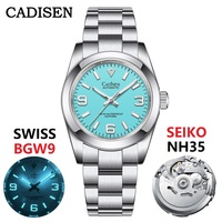 CADISEN 36MM New NH35 Men Mechanical Watch AR Sapphire Glass BGW9 Blue Luminous Automatic Watch For Men 100M Waterproof Watches