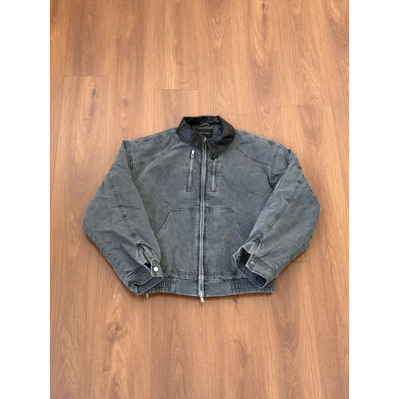 سترة قطنية عتيقة مغسولة من القطن سهلة النجاح، معطف شتوي ذو ياقة مقلوبة أمريكي عتيق بنمط الحظيرة #6